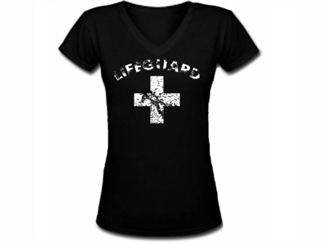 Lifeguard grunge look ladies/girls v neck black tee shirt